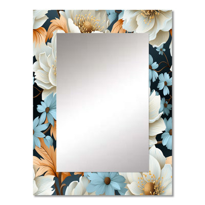 Lopp Industrial Ivory Fusion Floral Pattern - Floral Unique Wall Mirror Decor, Floral Large Mirror, Printed Metal Art