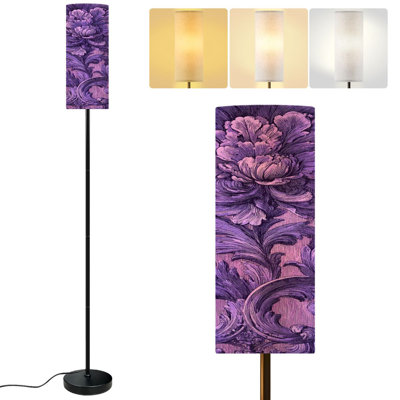  68.5" Standing Floor Lamp Purple Victorian Dimmable Metal Pole Lamp with Linen Lampshade LED Bulb Included