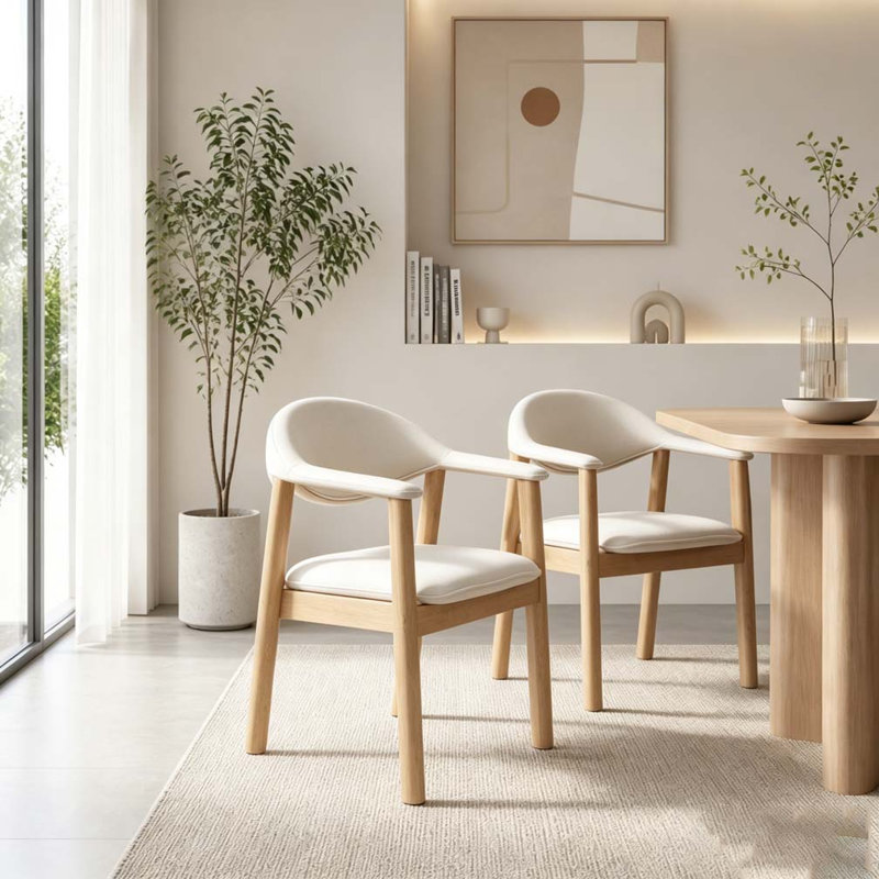 Chaises de salle à manger rembourrées modernes avec dossier incurvé, Beige,Natural-Fabric