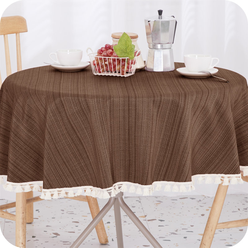Round Tablecloths Faux Linen Wipable Home Decorative Water Resistant Table Cover 140cm (55in), Brown