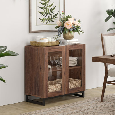 Sideboard Buffet Cabinets With Glass Doors, Modern Sideboard Credenza With Adjustable Shelf And Metal Base, Coffee Bar Cabinet Storage Cabinet For Liv