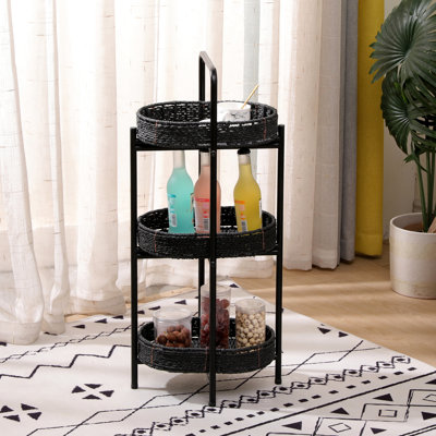 Tissé à la main, 3, ovale, table d'appoint, plateau amovible, pique-nique, rangement pour garde-manger, format compact, rangement pour fruits et légumes noirs, forme ovale,