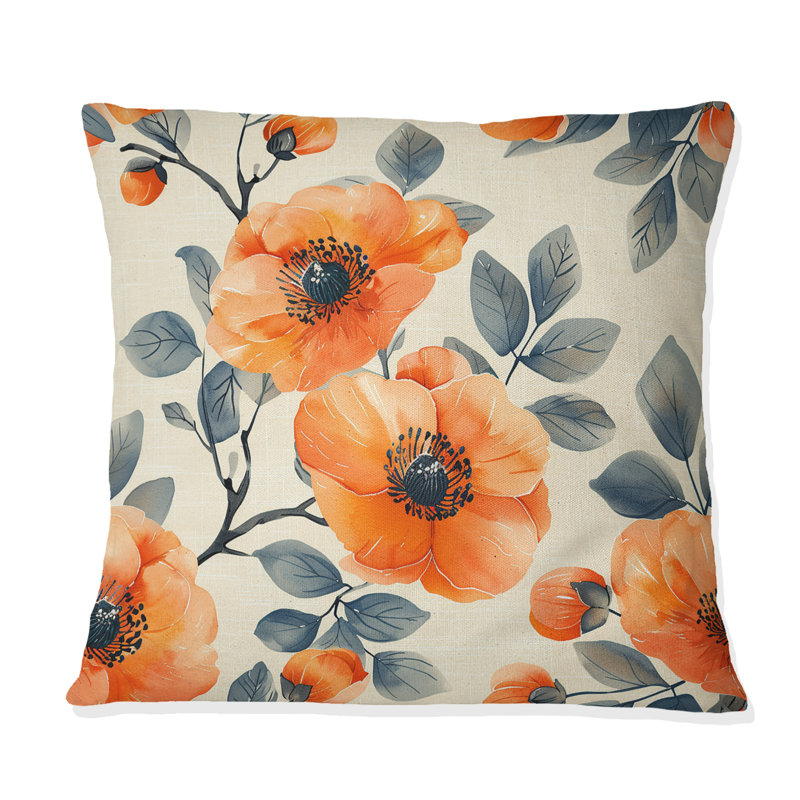 Floral Retro Harmony III - Coussin décoratif floral rétro, H 18 po x H 18 po
