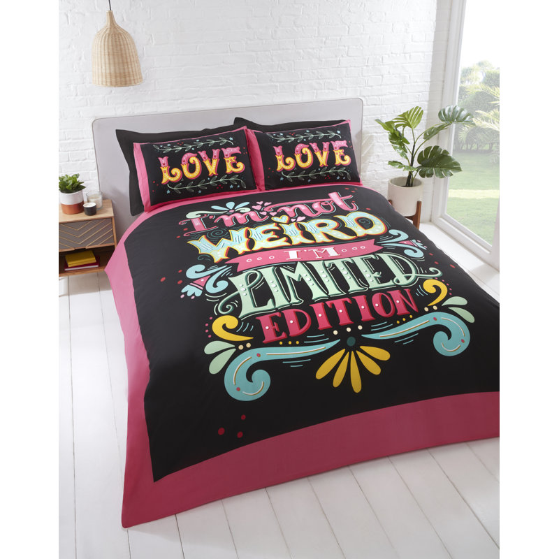 Percale Graphic Print & Text Duvet Cover Set with Pillowcases Included, Kingsize Duvet Cover + 2 Standard Pillowcases