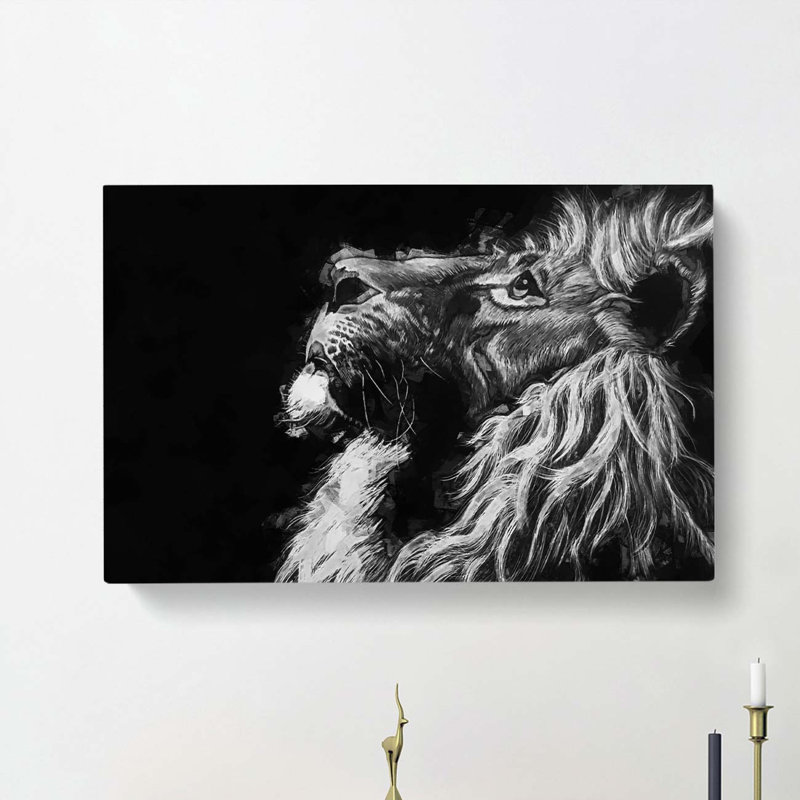 Majestic Lion Illustration In Abstract - Wrapped Canvas, 60cm H x 91cm W x 3cm D