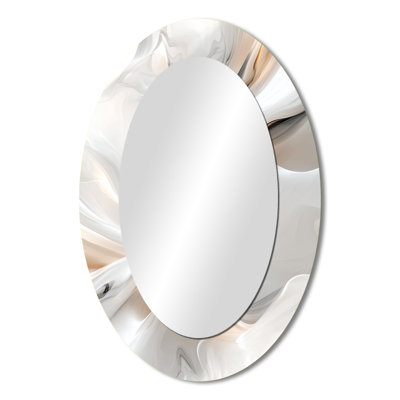 White Ripples Of Stone III - White Oval Wall Mirror Decor