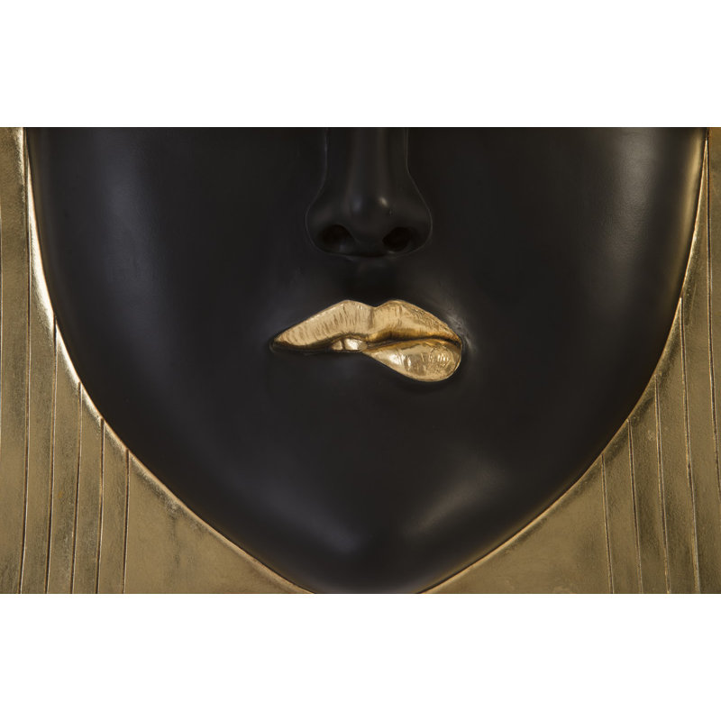 Large Black and Gold Leaf Fashion Faces Wall Sculpture