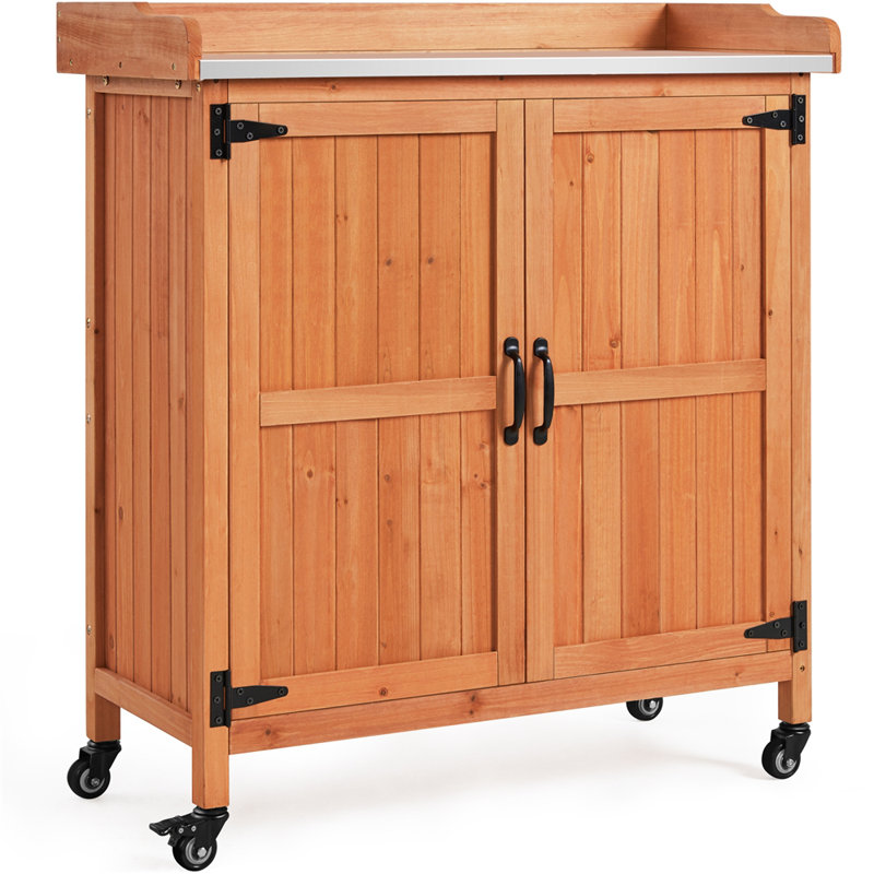 40? H Garden Potting Bench Table with Lockable Castors, Brown