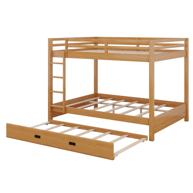 Lit superposé moderne sur grand avec lit gigogne et structure de lit superposé en bois massif avec échelle et garde-corps pour enfants