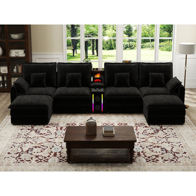 Modular Sectional Sofa With Bluetooth Speaker / Rgb Light / Humidifier / Charging Station (black)