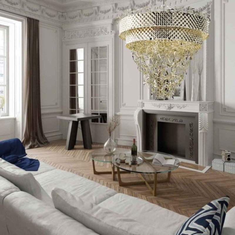 Lustre suspendu à 12 lumières, Bronze, H 55 po x l 48 po x P 48 po, Fumée