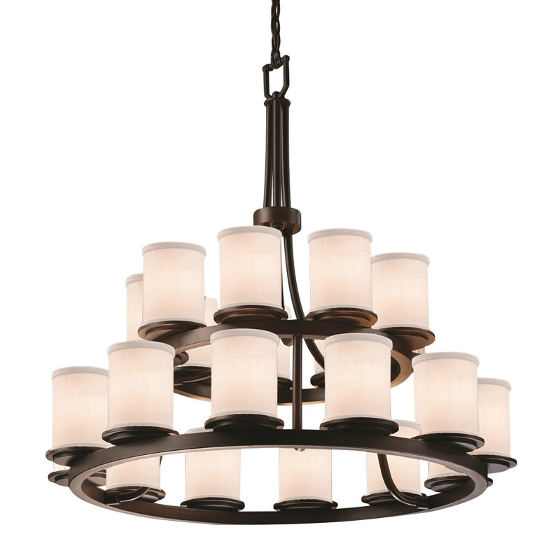 Lustre en roue de chariot à 21 lumières de style bougie SAV, Bronze foncé, Crème
