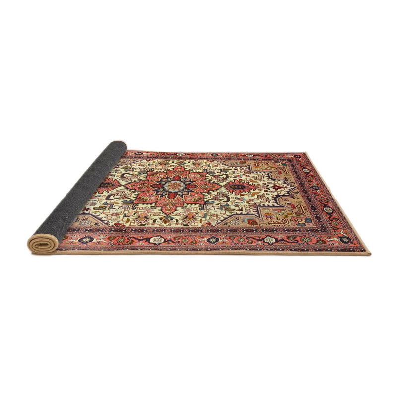 Tapis traditionnel rouge / jaune / brun, Rond 4 pi