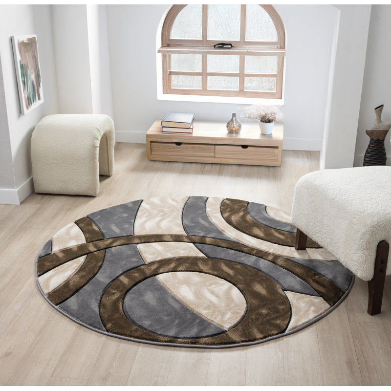 Tapis à motif géométrique abstrait Collection Heriberto, Rond 7 pi 10 po