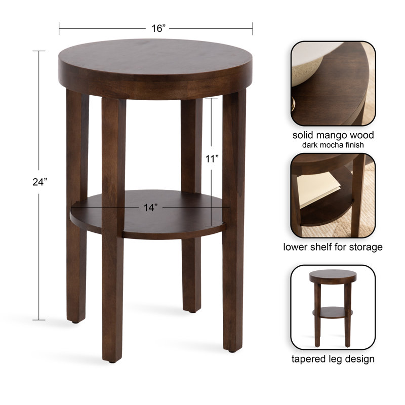Table de bout en bois massif Ardentown, Dark Brown