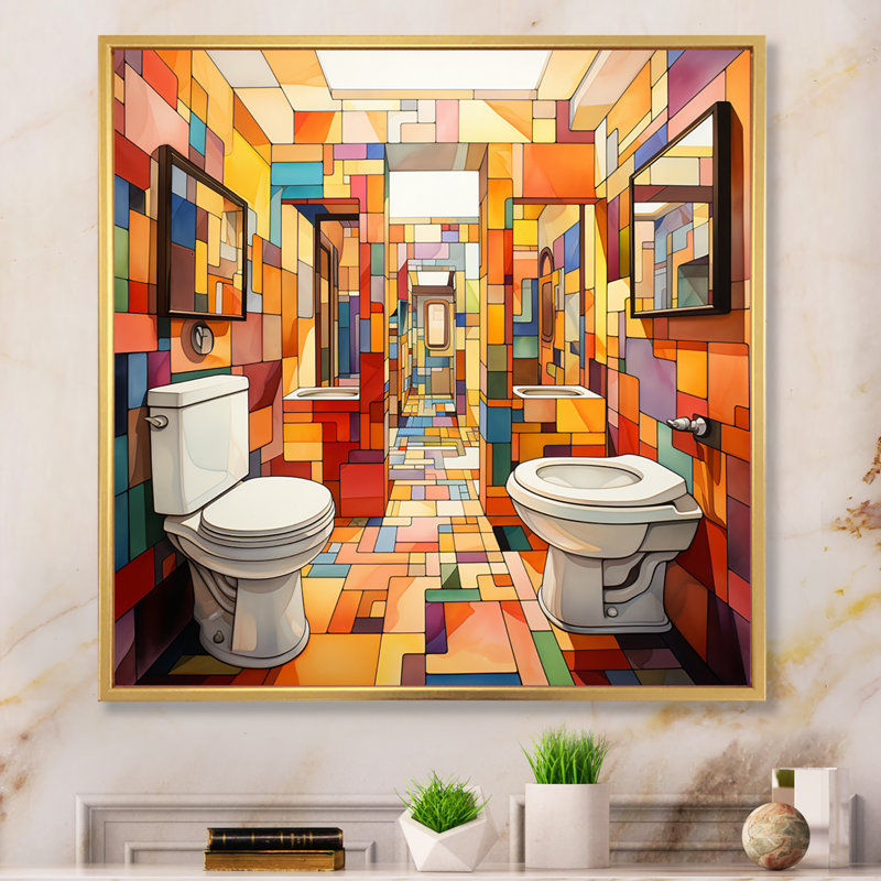 Toilet Playful Patterns II - Bath & Laundry Wall Decor, Cadre doré à une seule photo, H 36 po x l 36 po x P 1,5 po