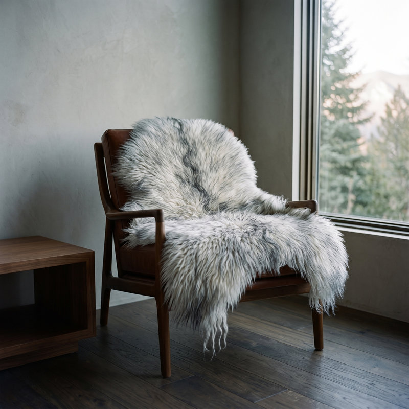 Tapis en peau de mouton véritable à pointe grise - Peau unique, Grey Tip, 1 peau, simple