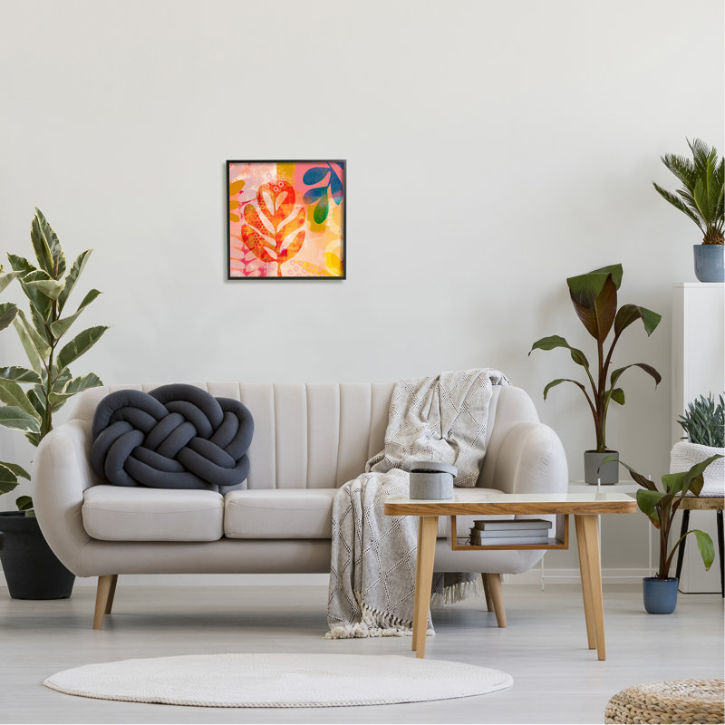 Feuilles contemporaines vives encadrées sur bois, H 17 po x l 17 po x P 1,5 po, Giclée encadrée noir minuit