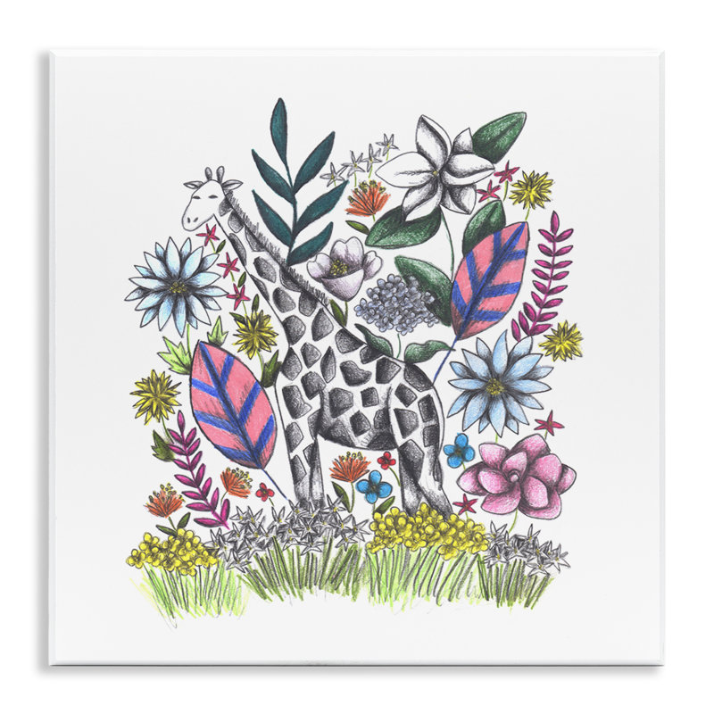 Girafe au milieu des fleurs, plaque murale, design par Cecilia Battaini