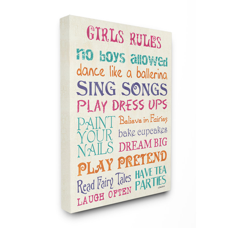 Cambra Girls Rules Letters, Toile tendue, H 20 po x l 16 po x P 1,5 po