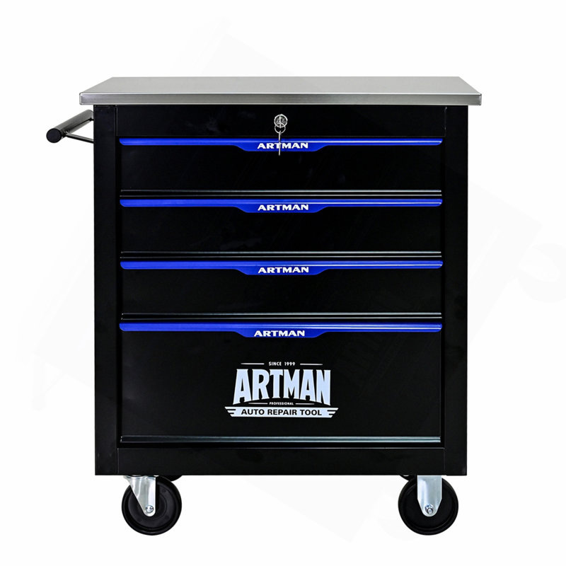 4 DRAWERS MULTIFUNCTIONAL TOOL CART WITH WHEELS-BLACK&BLUE