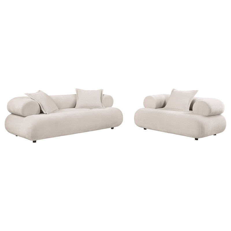 Ensemble canapé et fauteuil d'appoint Eskola 2 pièces en chenille ivoire