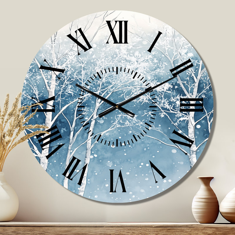 Horloge murale Icy Winter Forest in White II, Petit