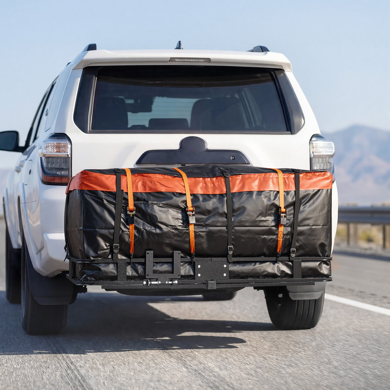 Porte-bagages à fixation à l'attelage, panier à bagages arrière pliable de 60 po x 36 po x 6 po avec sac de rangement imperméable, capacité de charge de 500 lb en acier à haute résistance pouvant accueillir un récepteur de 2 po pour les VUS