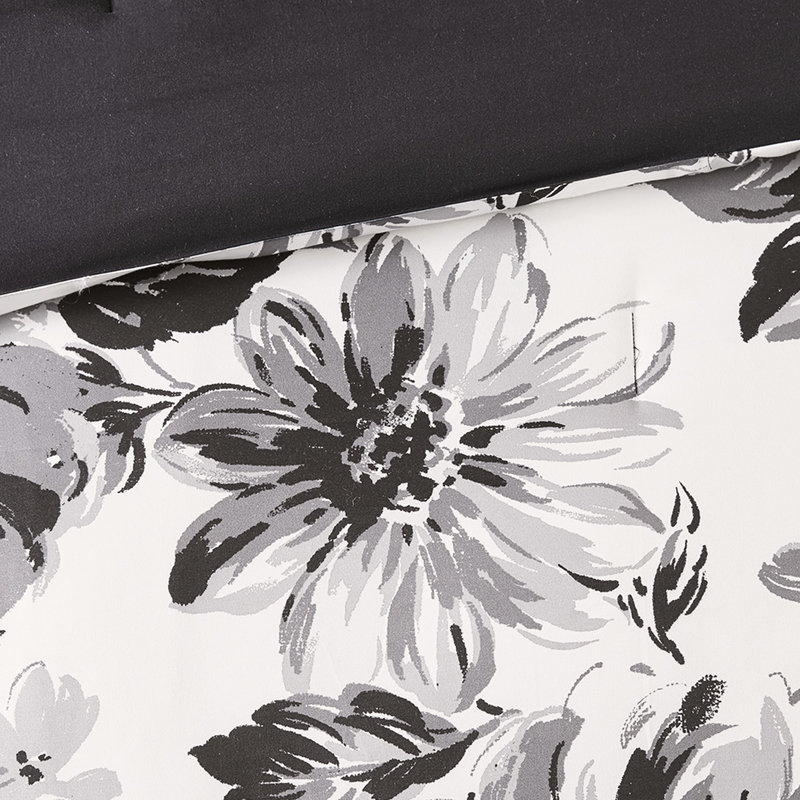Édredon pour lit double / grand ultra doux à motif floral noir et blanc, 2 taies décoratives, coussins décoratifs, impression pleine grandeur lavable à la machine avec tissu, décoratif