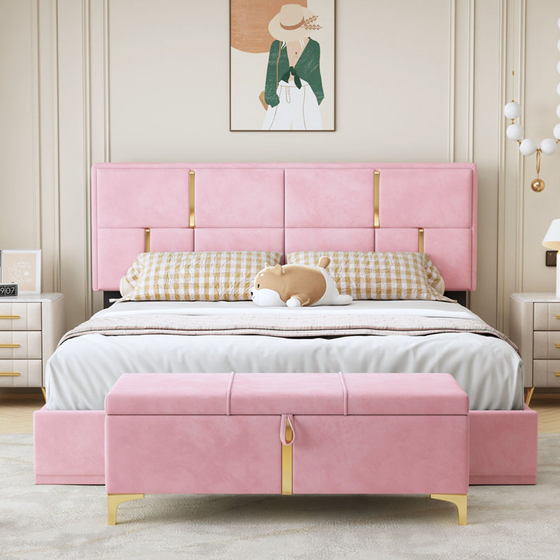 Kleomenis Upholstered Platform Storage Bed, Pink, Bed with Storage