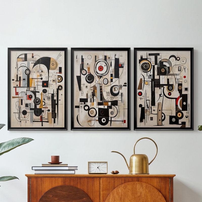 ABSTRACT Series DXI  -Custom Framed  Wrapped Gallery Canvas - 3 Pieces, Black