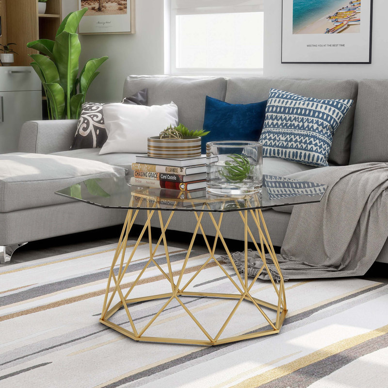 Ohl Glass Top Single Coffee Table, Gold
