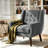 Davey Upholstered Gray Linen Blend Tufted Wide Back Armchair with Solid Wood Leg-1917714911