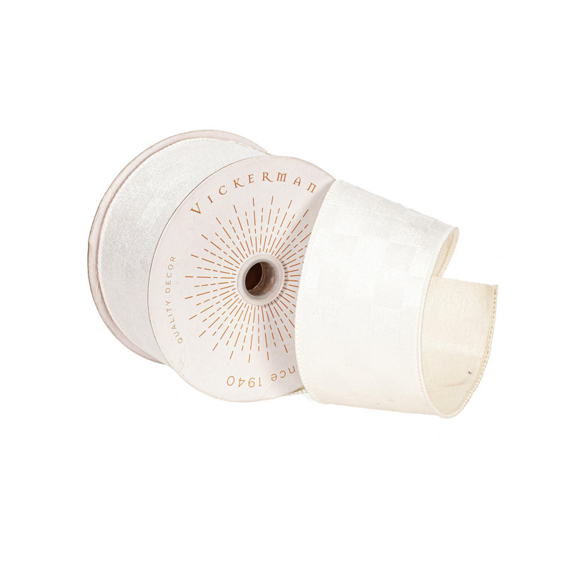 Ruban en velours à carreaux Vickerman 10yd., H 0,2 po x l 360 po x P 2,5 po, Blanc