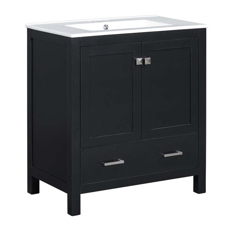 Meuble-lavabo noir 30 po avec lavabo simple, Noir