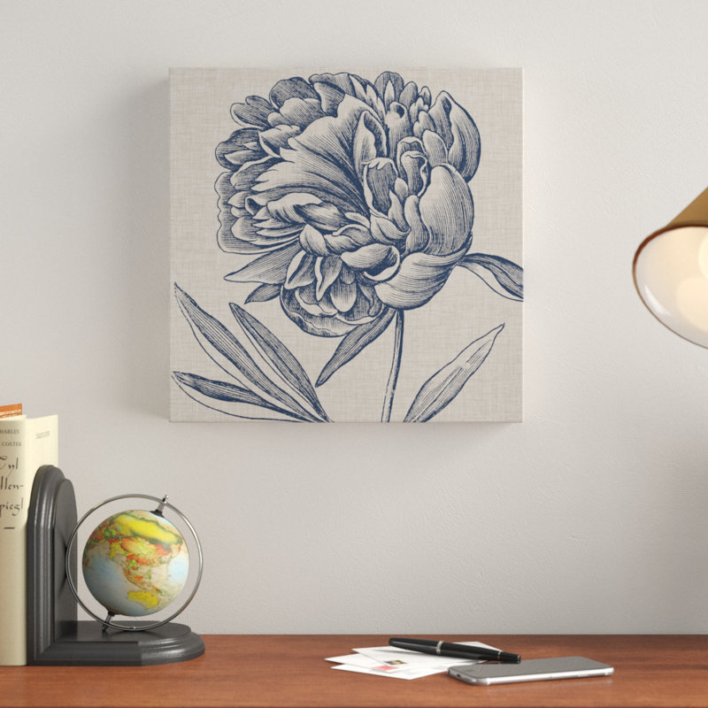 «Indigo Floral on Linen II» par Vision Studio - impression sur toile, H 24 po x l 24 po x P 2 po