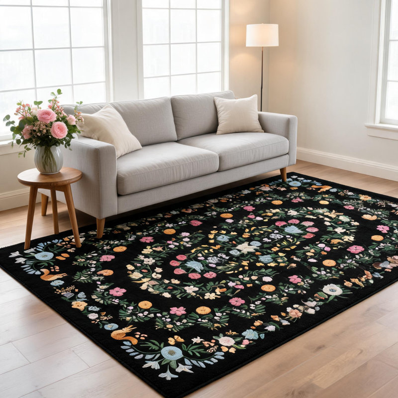 Area Rug Washable Vintage Floral Area Rugs Low Pile Accent Carpet Non-Slip, Mark Resistant, Romantic Cottage Decor for Living Room, Girls Bedroom, Dining Room, Nursery