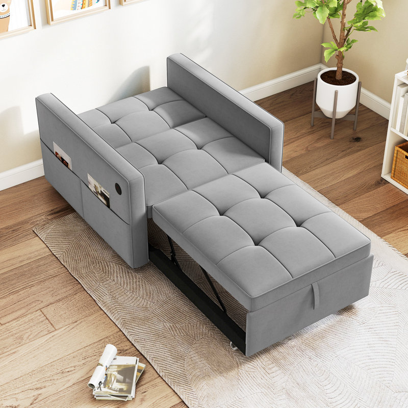 Fauteuil-lit, petit canapé-lit avec port USB, gris, Gris