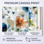 Aquarelle, bleu et orange, champs de fleurs sauvages en France - fleurs sauvages, art mural sur toile, ensemble de 3-129013584-129013579