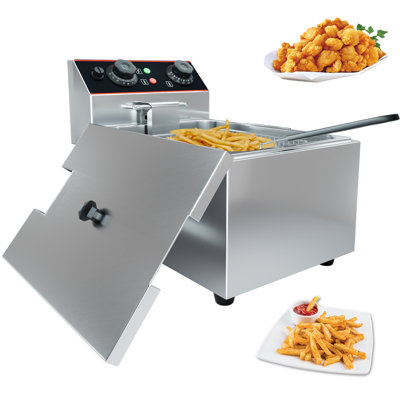 Friteuse électrique commerciale de comptoir en acier inoxydable, capacité de 11 L / 11,62 pte, 1500 W, température réglable de 140 à 392 ° F, avec panier et couvercle amovibles, arrêt automatique, pour la maison et le restaurant.