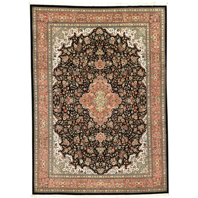 Hand Knotted Wool Area Rug in Black And Rose