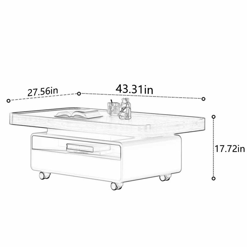 Multi-functional creative simple tea table, 17.72" H x 43.31" L x 27.56" W