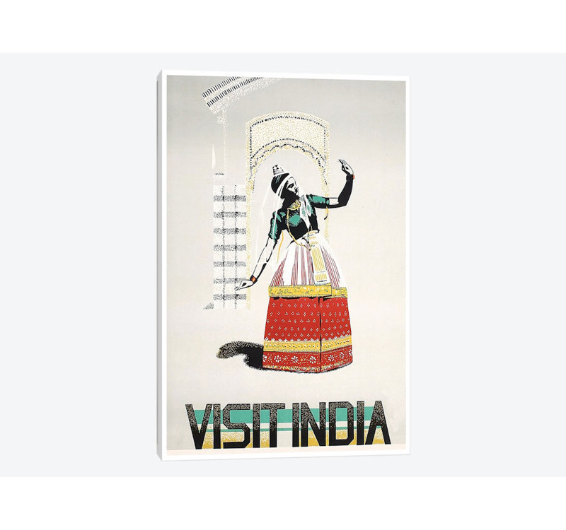« Visiter l’Inde : danse ' publicité Vintage sur toile, 12" H x 8" L x 0.75" D