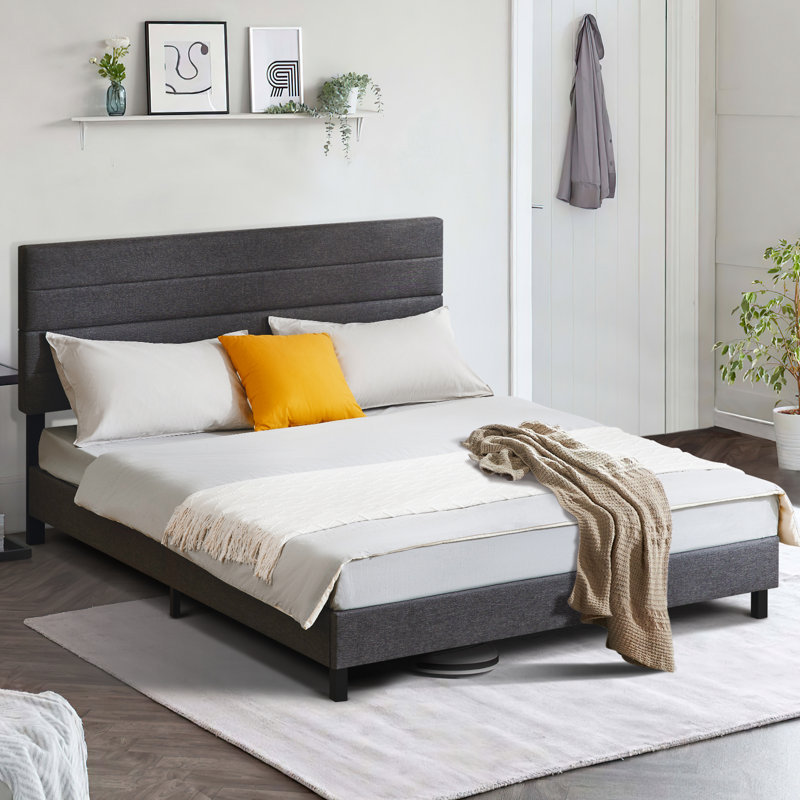 Yeudiel Upholstered Platform Bed, Gray, King