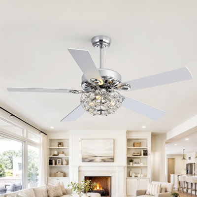 52" Crystal Fandelier Ceiling Fan with Light, Modern Chandelier Fan with Reversible DC Motor and Remote Control for Bedroom Dining Room
