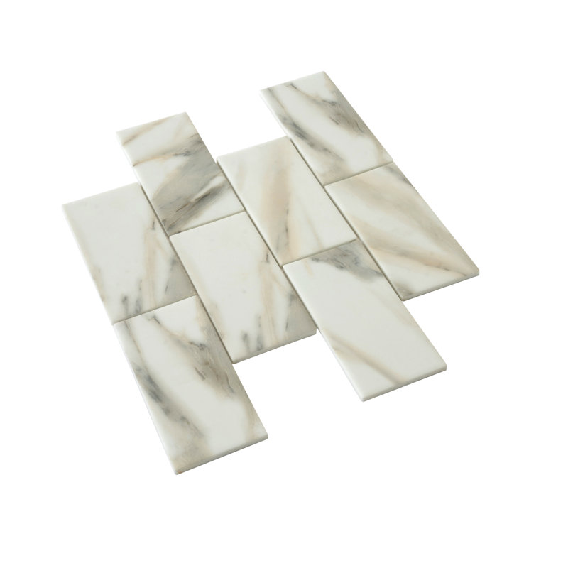 3" x 6" Glass Brick Joint Mosaic Wall & Floor Tile, Calacatta