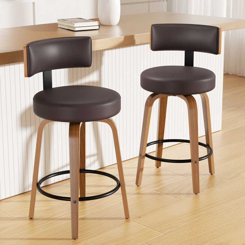 Chic Swivel Leather Upholstered Bar Stool For Ultimate Comfort And Style, Dark Brown, 4