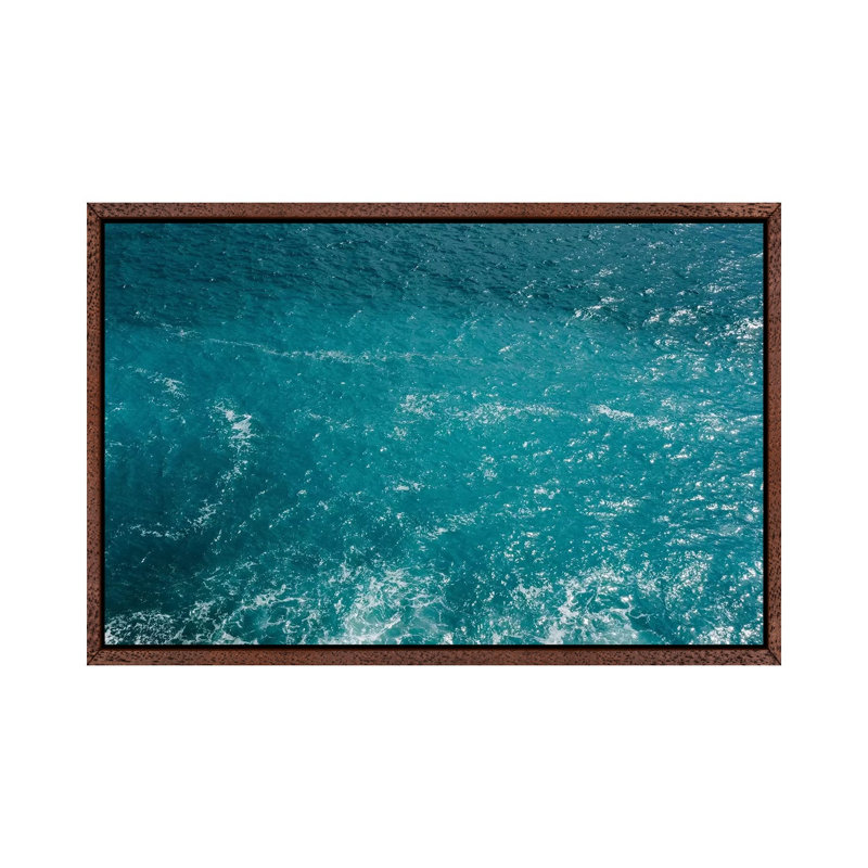 Amalfi Coast Water II 1 Piece Wall Art on Canvas, 45.72cm H x 66.04cm W x 3.81cm D, Classic Brown Wood Framed