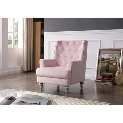 Chaise gracieuse en velours rose vif - 37 po de hauteur, 30 po de largeur, 33 po de profondeur, rembourrée de mousse, sans assemblage, assise de 19 po pour un confort confortable