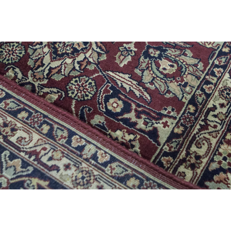 Wool Oriental Area Rug in Wine/Navy